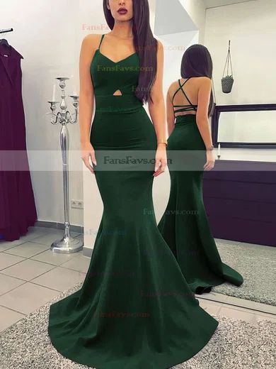 Trumpet/Mermaid V-neck Silk-like Satin Sweep Train Prom Dresses #Favs020104922