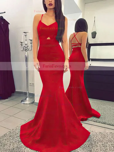 Trumpet/Mermaid V-neck Silk-like Satin Sweep Train Prom Dresses #Favs020104922