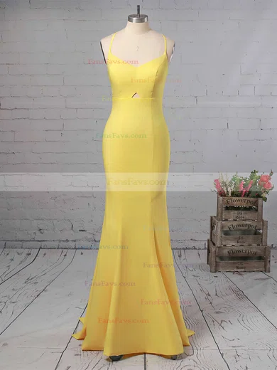 Trumpet/Mermaid V-neck Silk-like Satin Sweep Train Prom Dresses #Favs020104922