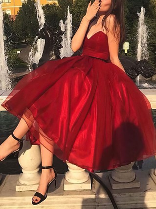 A-line Sweetheart Organza Tea-length Homecoming Dresses #Favs020109220 A-line Sweetheart Organza Tea-length Homecoming Dresses #Favs020109220