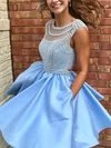 A-line Scoop Neck Satin Short/Mini Homecoming Dresses With Beading Pockets #Favs020109025