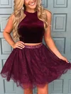 A-line Scoop Neck Lace Velvet Short/Mini Homecoming Dresses With Lace Appliques Lace Sashes / Ribbons #Favs020109221