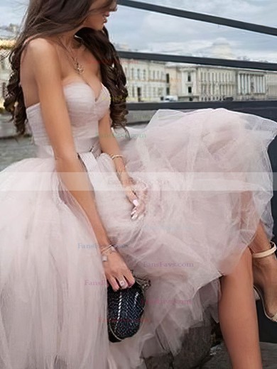 A-line Sweetheart Tulle Tea-length Homecoming Dresses With Sashes / Ribbons #Favs020109026