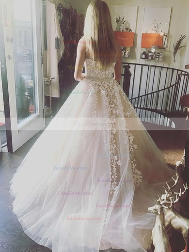 Princess Strapless Tulle Floor-length Beading Prom Dresses #Favs020104927