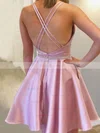 A-line Scoop Neck Satin Short/Mini Homecoming Dresses With Sashes / Ribbons #Favs020109226