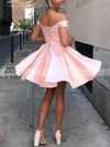 A-line Off-the-shoulder Satin Short/Mini Homecoming Dresses #Favs020109227