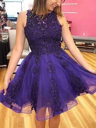 A-line Scoop Neck Tulle Short/Mini Homecoming Dresses With Beading #Favs020109031 A-line Scoop Neck Tulle Short/Mini Homecoming Dresses With Beading #Favs020109031