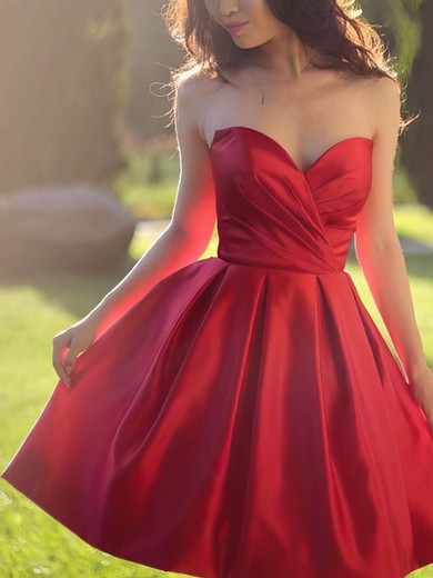 A-line Sweetheart Satin Short/Mini Homecoming Dresses With Pleats #Favs020109232