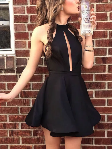 A-line High Neck Stretch Crepe Short/Mini Homecoming Dresses #Favs020109036