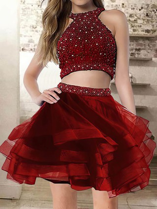 A-line Scoop Neck Tulle Short/Mini Homecoming Dresses With Beading #Favs020109234 A-line Scoop Neck Tulle Short/Mini Homecoming Dresses With Beading #Favs020109234