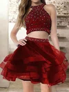 A-line Scoop Neck Tulle Short/Mini Homecoming Dresses With Beading #Favs020109234
