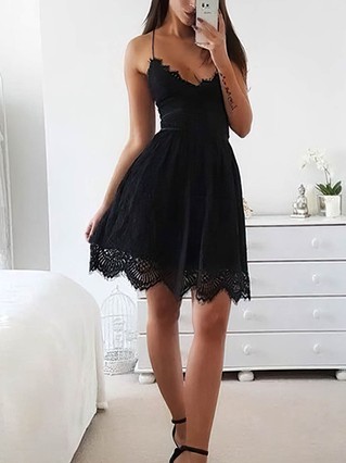 A-line V-neck Lace Short/Mini Homecoming Dresses With Lace Appliques Lace #Favs020109235 A-line V-neck Lace Short/Mini Homecoming Dresses With Lace Appliques Lace #Favs020109235