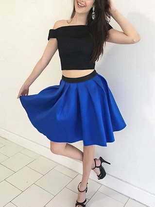 A-line Off-the-shoulder Satin Short/Mini Homecoming Dresses #Favs020109236