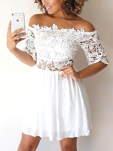 A-line Off-the-shoulder Lace Chiffon Short/Mini Homecoming Dresses #Favs020109040