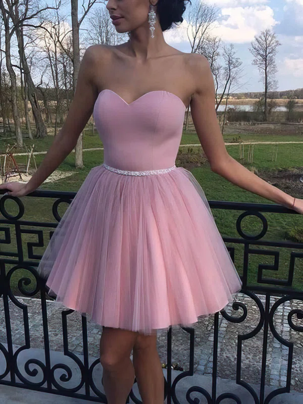 A-line Sweetheart Tulle Short/Mini Homecoming Dresses With Sashes / Ribbons #Favs020109238