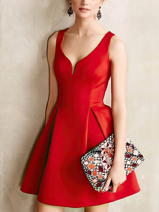 A-line V-neck Satin Short/Mini Homecoming Dresses #Favs020109247 A-line V-neck Satin Short/Mini Homecoming Dresses #Favs020109247