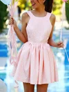 A-line Scoop Neck Lace Satin Short/Mini Homecoming Dresses With Lace Appliques Lace #Favs020109248