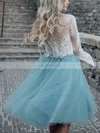 A-line Scoop Neck Lace Tulle Knee-length Homecoming Dresses #Favs020109053