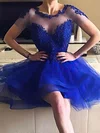 A-line Scoop Neck Tulle Short/Mini Homecoming Dresses With Lace Appliques Lace #Favs020109056