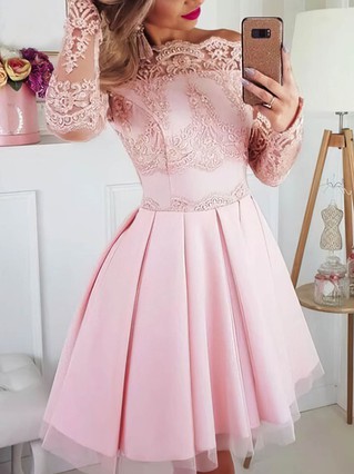 A-line Off-the-shoulder Tulle Stretch Crepe Short/Mini Homecoming Dresses With Lace Appliques Lace #Favs020109059 A-line Off-the-shoulder Tulle Stretch Crepe Short/Mini Homecoming Dresses With Lace Appliques Lace #Favs020109059