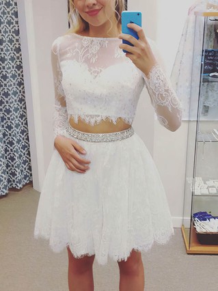 A-line Scoop Neck Lace Short/Mini Homecoming Dresses With Beading #Favs020109257 A-line Scoop Neck Lace Short/Mini Homecoming Dresses With Beading #Favs020109257