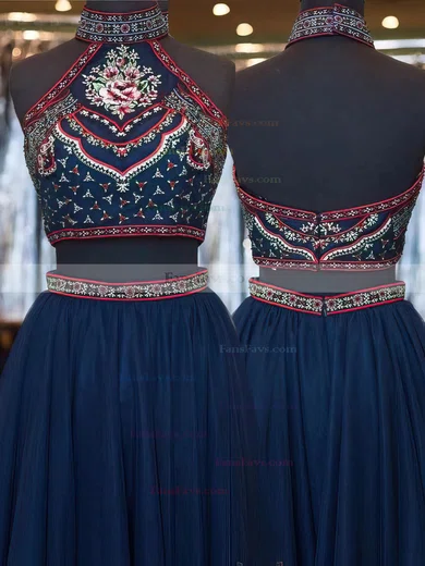 A-line Halter Tulle Short/Mini Homecoming Dresses With Lace Appliques Lace Sashes / Ribbons #Favs020109061