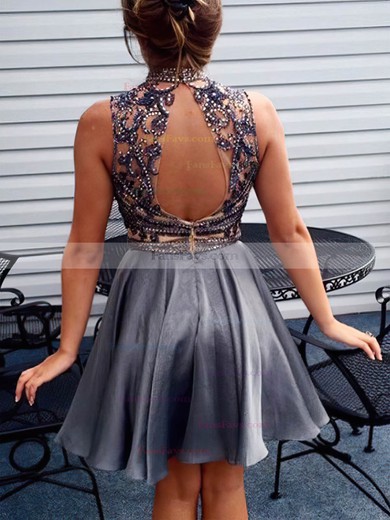 A-line High Neck Chiffon Short/Mini Homecoming Dresses With Beading Sashes / Ribbons #Favs020109062