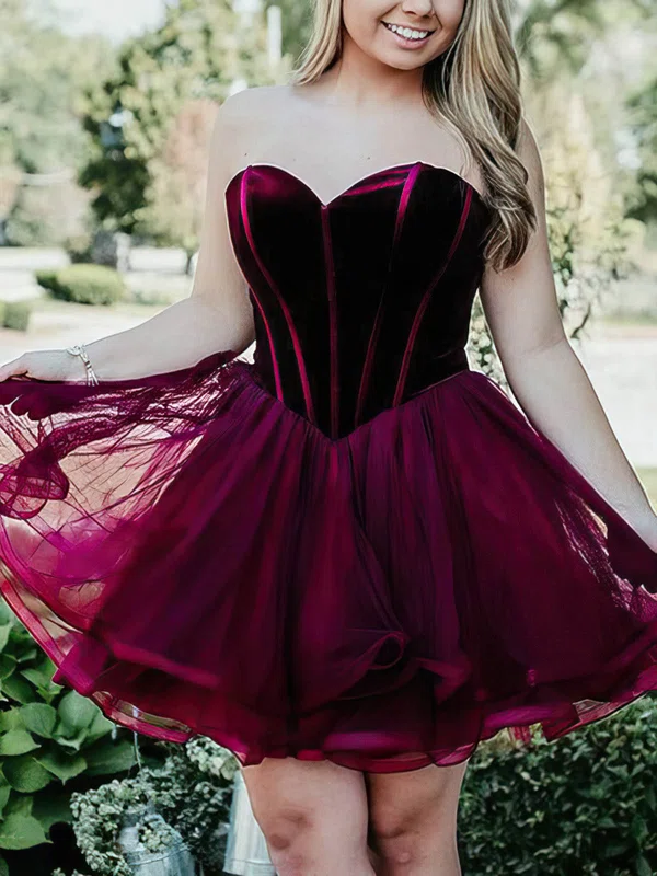 A-line Sweetheart Tulle Velvet Short/Mini Homecoming Dresses #Favs020109262