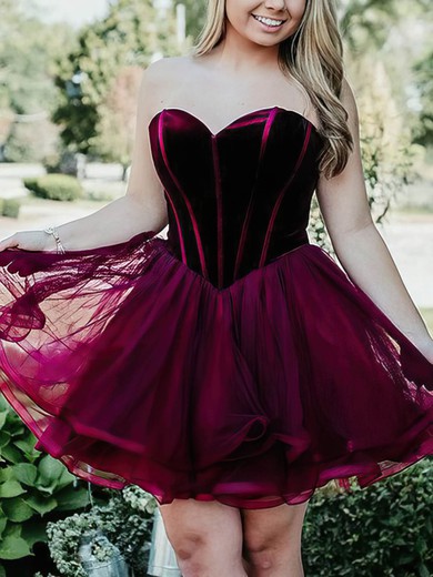 A-line Sweetheart Tulle Velvet Short/Mini Homecoming Dresses #Favs020109262