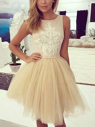A-line Scoop Neck Tulle Short/Mini Homecoming Dresses With Lace Appliques Lace Pearl Detailing #Favs020109069 A-line Scoop Neck Tulle Short/Mini Homecoming Dresses With Lace Appliques Lace Pearl Detailing #Favs020109069
