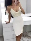 Sheath/Column V-neck Stretch Crepe Short/Mini Homecoming Dresses With Split Front Pearl Detailing #Favs020109269