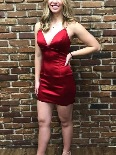 Sheath/Column V-neck Silk-like Satin Short/Mini Homecoming Dresses #Favs020109276