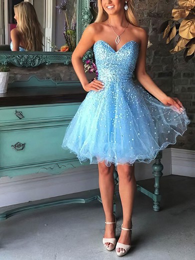 A-line Sweetheart Tulle Short/Mini Homecoming Dresses With Beading #Favs020109077