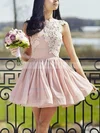 A-line Scoop Neck Chiffon Short/Mini Homecoming Dresses With Lace Appliques Lace #Favs020109078