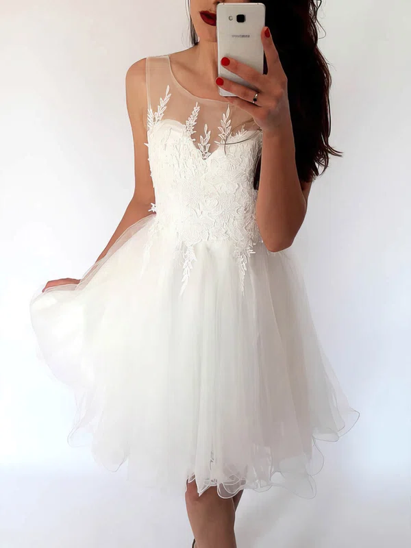 A-line Scoop Neck Tulle Short/Mini Homecoming Dresses With Lace Appliques Lace #Favs020109082