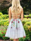 A-line V-neck Tulle Short/Mini Homecoming Dresses With Lace Appliques Lace #Favs020109084