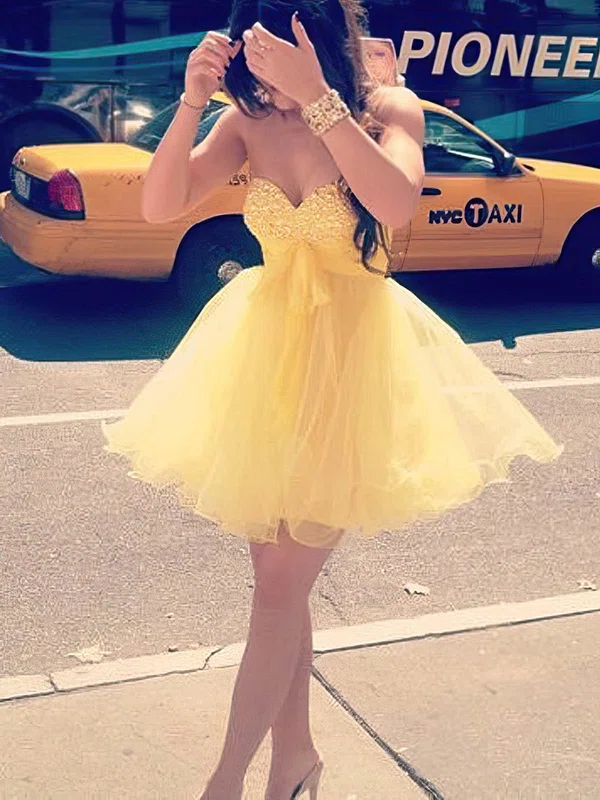 A-line Sweetheart Organza Short/Mini Homecoming Dresses With Beading Bow #Favs020109285
