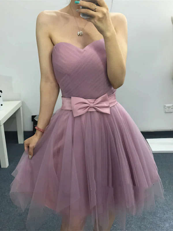 A-line Sweetheart Tulle Short/Mini Homecoming Dresses With Bow #Favs020109286