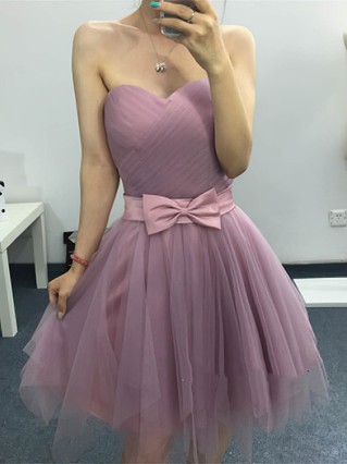 A-line Sweetheart Tulle Short/Mini Homecoming Dresses With Bow #Favs020109286 A-line Sweetheart Tulle Short/Mini Homecoming Dresses With Bow #Favs020109286
