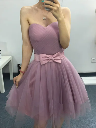 A-line Sweetheart Tulle Short/Mini Homecoming Dresses With Bow #Favs020109286