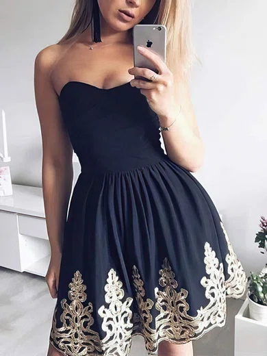 A-line Sweetheart Stretch Crepe Short/Mini Homecoming Dresses With Appliques Lace #Favs020109288