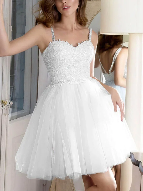 A-line V-neck Tulle Short/Mini Homecoming Dresses With Beading Appliques Lace #Favs020109289