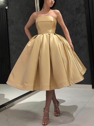 Ball Gown Strapless Satin Tea-length Homecoming Dresses #Favs020109291 Ball Gown Strapless Satin Tea-length Homecoming Dresses #Favs020109291