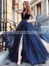 A-line V-neck Organza Velvet Sweep Train Beading Prom Dresses #Favs020105016