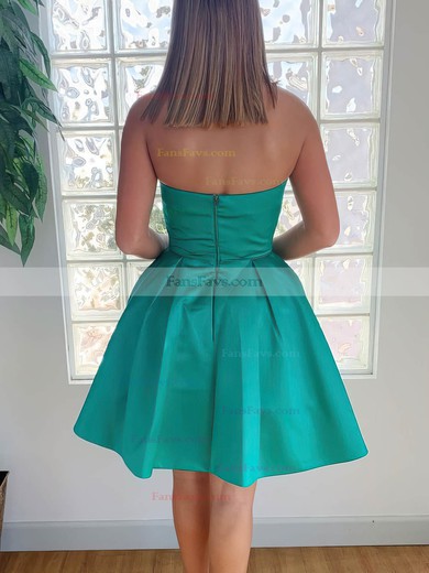 A-line Strapless Satin Short/Mini Homecoming Dresses With Beading Pockets #Favs020109293