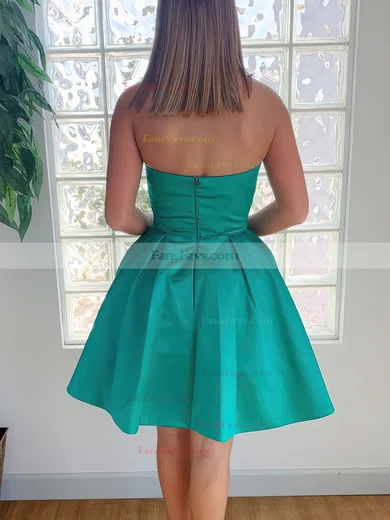 A-line Strapless Satin Short/Mini Homecoming Dresses With Beading Pockets #Favs020109293