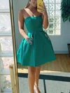 A-line Strapless Satin Short/Mini Homecoming Dresses With Beading Pockets #Favs020109293