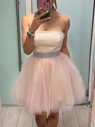 A-line Strapless Tulle Short/Mini Homecoming Dresses With Sashes / Ribbons #Favs020109096 A-line Strapless Tulle Short/Mini Homecoming Dresses With Sashes / Ribbons #Favs020109096