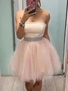 A-line Strapless Tulle Short/Mini Homecoming Dresses With Sashes / Ribbons #Favs020109096