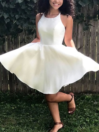 A-line Halter Satin Short/Mini Homecoming Dresses #Favs020109296
